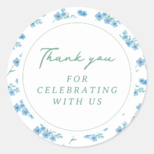 Blaue Blumenmuster-Baby-Party Runder Aufkleber