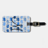 Blaue Blumenmuster-Elefanten-Monogramm Gepäckanhänger (Vorderseite horizontal)