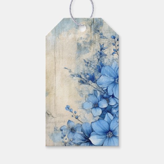 Blaue Blumenmuster Geschenkanhänger (Vorderseite)
