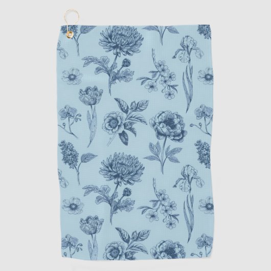 Blaue Blumenmuster Golfhandtuch (Vorderseite)
