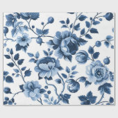 Blaue Blumenmuster im französischen Cotgore Geschenkpapier (Flach)