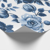 Blaue Blumenmuster im französischen Cotgore Geschenkpapier (Ecke)