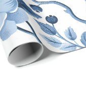 Blaue Blumenmuster im französischen Cotgore Geschenkpapier (Rolleneckpunkt)