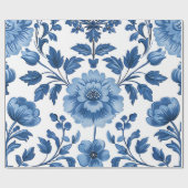 Blaue Blumenmuster im französischen Cotgore Geschenkpapier (Flach)