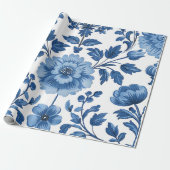 Blaue Blumenmuster im französischen Cotgore Geschenkpapier (Ungerollt)