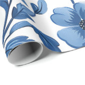 Blaue Blumenmuster im französischen Cotgore Geschenkpapier (Rolleneckpunkt)
