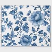 Blaue Blumenmuster im französischen Cotgore Geschenkpapier (Flach)