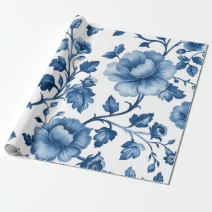 Blaue Blumenmuster im französischen Cotgore Geschenkpapier