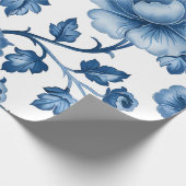 Blaue Blumenmuster im französischen Cotgore Geschenkpapier (Ecke)