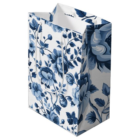 Blaue Blumenmuster im französischen Cotgore Mittlere Geschenktüte (Rückseite Schrägansicht)