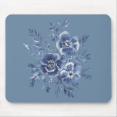 Blaue Blumenmuster Mousepad (Vorne)