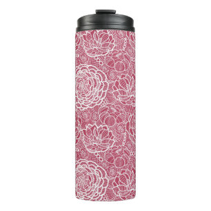 Blaue Blumenmuster-Spitzen-Hintergrund Thermosbecher