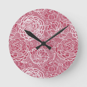 Blaue Blumenmuster-Spitzenelemente Hintergrund Runde Wanduhr