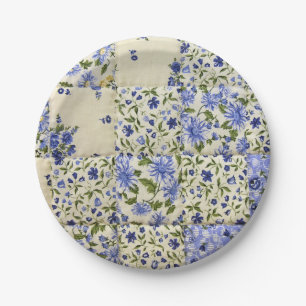 blaue BlumenPatchworksteppdecke Pappteller
