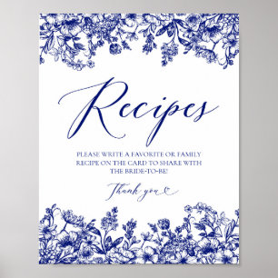Blaue Blumenrezeptkarten Signieren Verlassen Rezep Poster