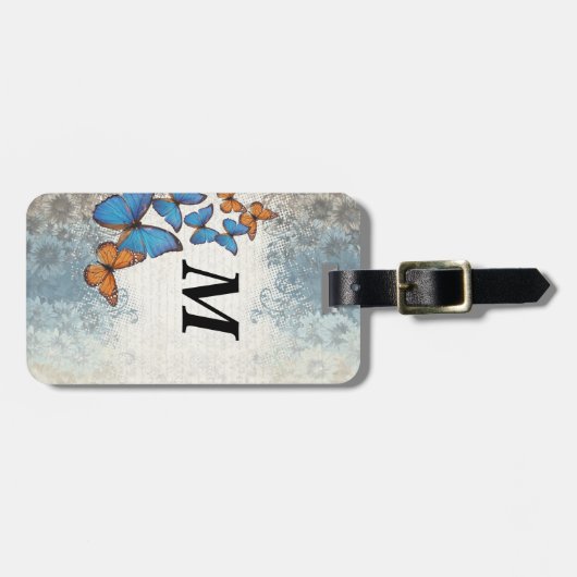 Blaue Blumenschmetterlinge Gepäckanhänger (Vorderseite horizontal)