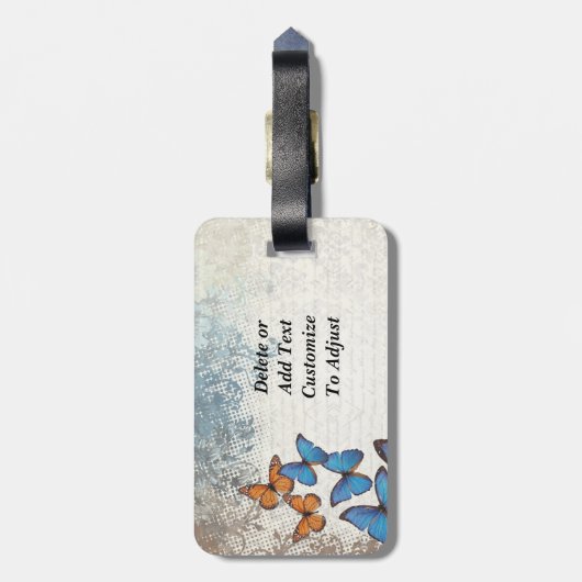 Blaue Blumenschmetterlinge Gepäckanhänger (Rückseite vertikal)
