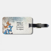 Blaue Blumenschmetterlinge Gepäckanhänger (Rückseite horizontal)