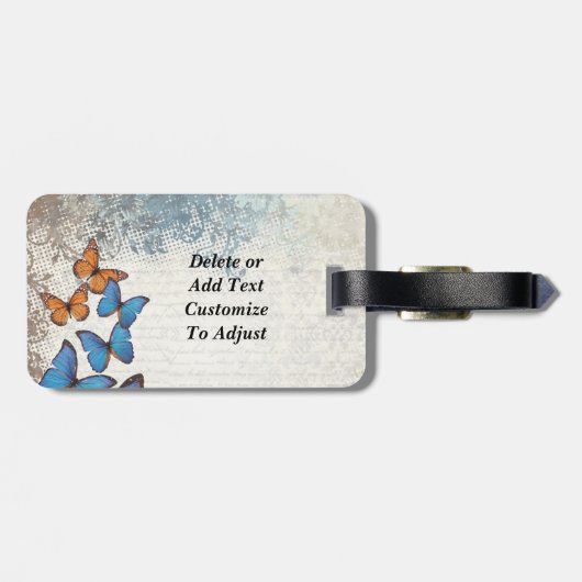 Blaue Blumenschmetterlinge Gepäckanhänger (Rückseite horizontal)