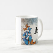 Blaue Blumenschmetterlinge Kaffeetasse (VorderseiteRechts)