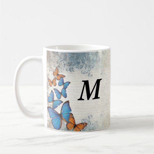 Blaue Blumenschmetterlinge Kaffeetasse (Links)