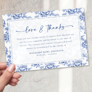 Blaue Blumenschrift Trauerfeier Dankeskarte