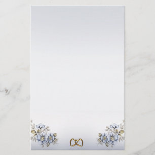 Blaue Blumenstärkee goldene Herzen Briefpapier