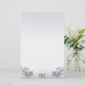 Blaue Blumenstärkee goldene Herzen Briefpapier (Stehend Vorderseite)