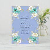 Blaue Blumenstrauß-Hochzeit Einladung (Stehend Vorderseite)