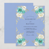 Blaue Blumenstrauß-Hochzeit Einladung (Vorne/Hinten)