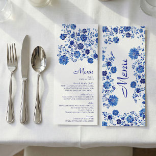 Blaue Blumenstrauß Hochzeitsmenükarte Menükarte
