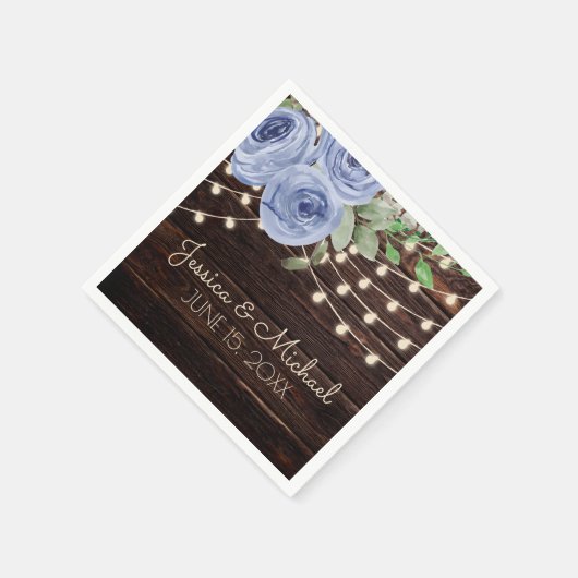 Blaue Blumenstrauß, rustikale Holzschnalllampen Ho Serviette (Ecke)