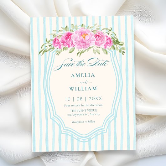 Blaue Blumenstreifen Hochzeit Save The Date