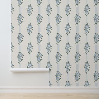 Blaue Blumenstreifen-Vintage-Cottage-Wallpaper Tapete