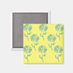 Blaue Blumenumrandung auf gelbem Hintergrund Magnet