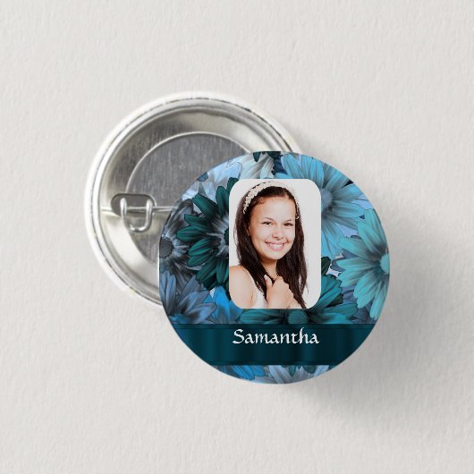Blaue Blumenvorlage Button (Vorne & Hinten)