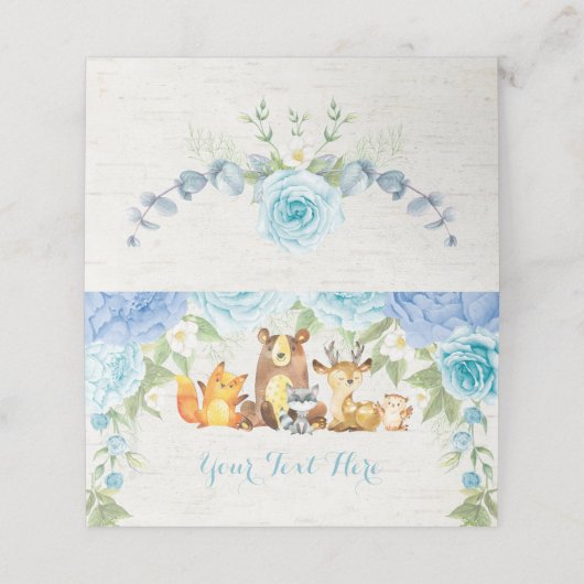 Blaue Blumenwaldtiere Platzkarte (Außenseite Aufgefaltet)