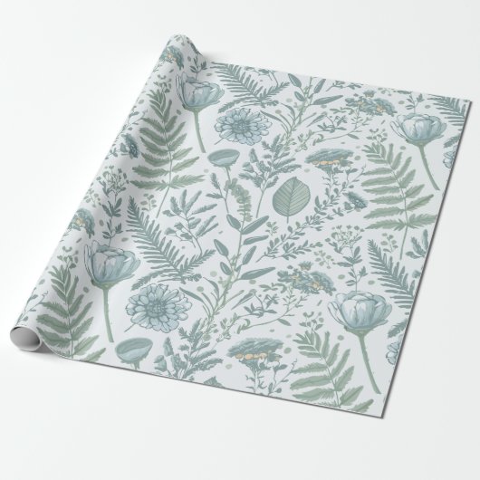 Blaue Blumenwallpaper Geschenkpapier (Ungerollt)