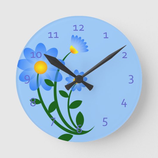 Blaue BlumenWanduhren Runde Wanduhr (Vorderseite)