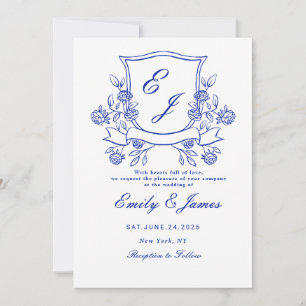 blaue Blumenwappen-Victorianische Hochzeitseinladu Save The Date