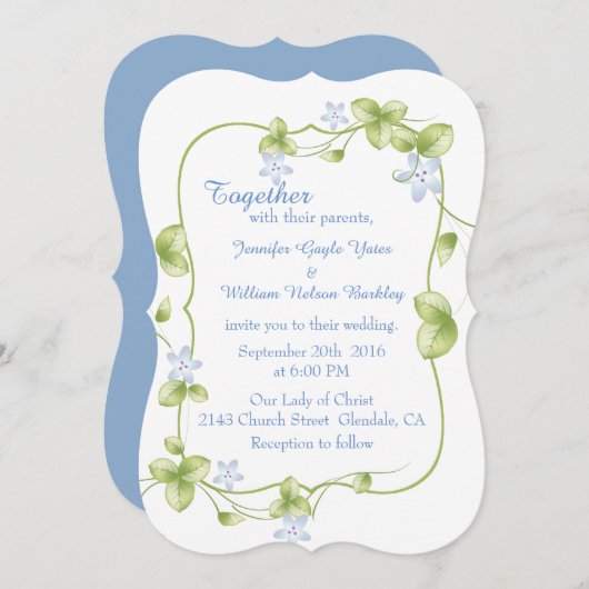 Blaue Blumenweine Einladung zum Hochzeitsfeiern (Vorne/Hinten)