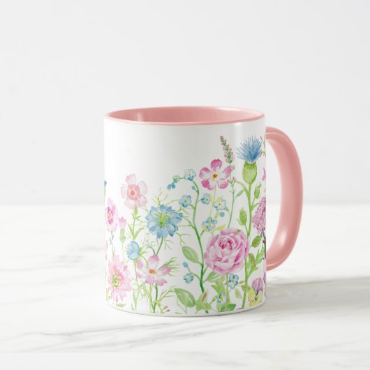 Blaue Blumenwiese des Frühlingssommerrosas Tasse (VorderseiteRechts)