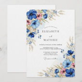 Blaue Blumenwiese Hochzeit Einladung (Vorne/Hinten)
