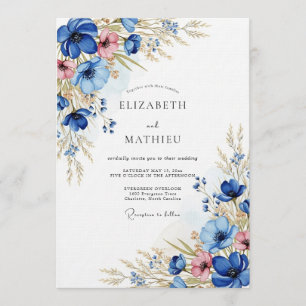 Blaue Blumenwiese Hochzeit Einladung