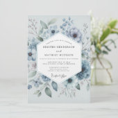 Blaue Blumenwiese Hochzeit Einladung (Stehend Vorderseite)