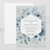 Blaue Blumenwiese Hochzeit Einladung (Vorne/Hinten)