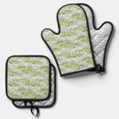 Blaue Blumenwiese Ofenhandschuh & Topflappen-Set (Vorderseite/Rückseite)