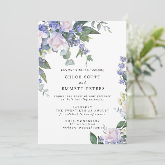 Blaue Blumenzehen Einladung (Stehend Vorderseite)