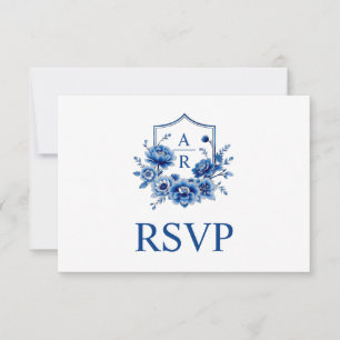 Blaue Blumenzunge Chinoiserie Wappen und qr code H RSVP Karte