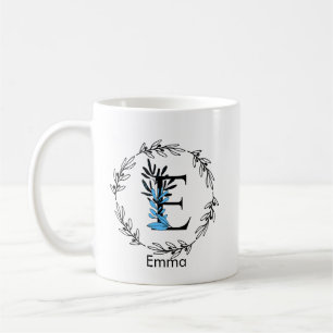 Blaue Blumige Benutzerdefinierte Monogramm - Buchs Kaffeetasse